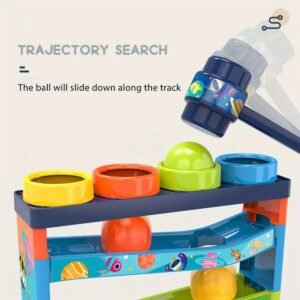 Rolling Ball Track Toy Set with Hammer Pounding Play and 4 Rolling Balls
