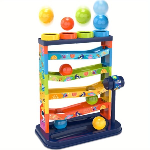 Rolling Ball Track Toy Set with Hammer Pounding Play and 4 Rolling Balls