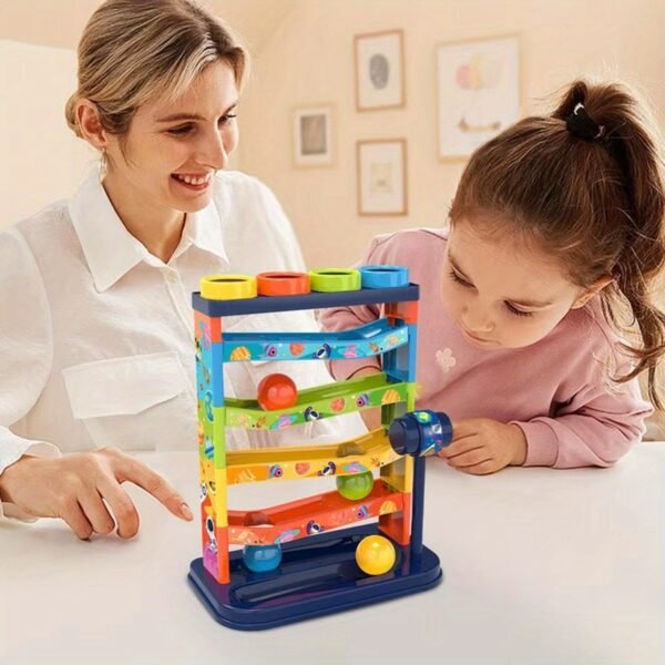Rolling Ball Track Toy Set with Hammer Pounding Play and 4 Rolling Balls