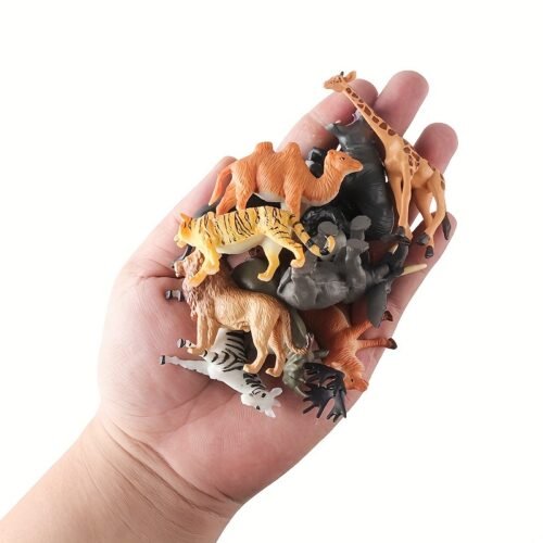 12pcs Wildlife Animal Figure Set with Tiger, Lion, Bear, Elephant and Buffalo for Learning Play