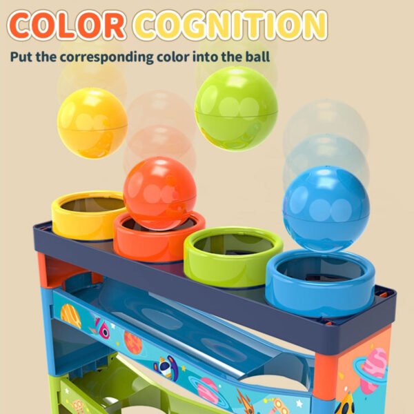 Rolling Ball Track Toy Set with Hammer Pounding Play and 4 Rolling Balls