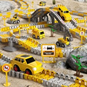 146pcs Electric Track Train Set with Engineering Cars, Digital Track System and PP Construction