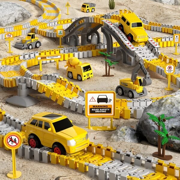 146pcs Electric Track Train Set with Engineering Cars, Digital Track System and PP Construction