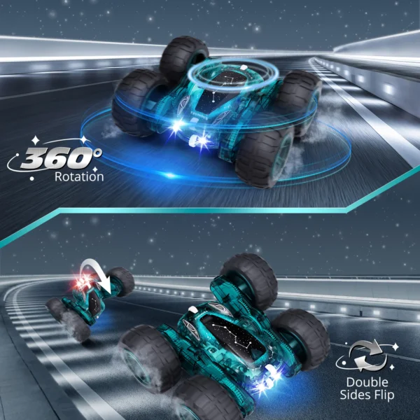 Remote Control Car with Lights, 2.4Ghz RC Car Double Sided 360°Flip RC Stunt Cars,Portable Rechargeable Toy Car for Kids&Adults