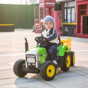 Ride On Tractor with Dual Motors, LED Lights and Detachable Rear Bucket