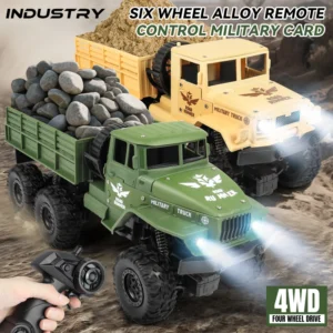 ZWN 1:16 2.4G Aluminum Alloy Six Wheel Military RC Truck with Lights Outdoor Remote Control Cars Toys Gift for Children