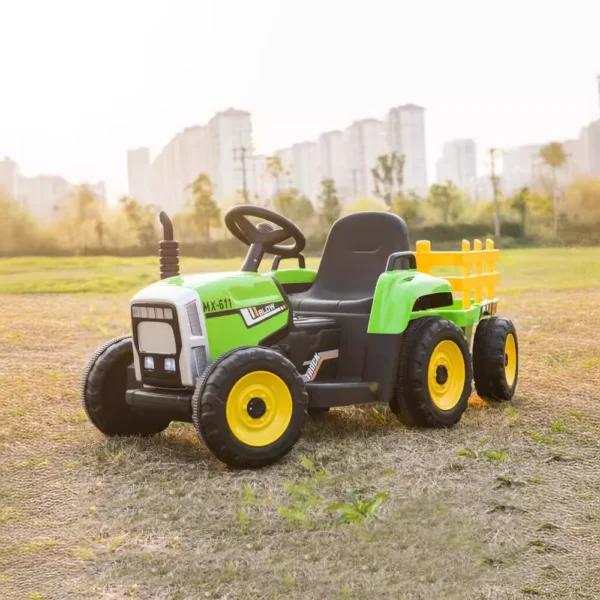 Ride On Tractor with Dual Motors, LED Lights and Detachable Rear Bucket