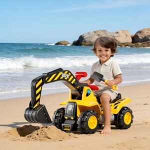 Kids Ride On Construction Vehicles with Excavator, Digger and Loader, Manual Drive