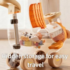 Kids Banana Shape Balance Bike with Push Handle, 3 in 1 Ride Glide and Push Modes, Storage Seat and Backrest