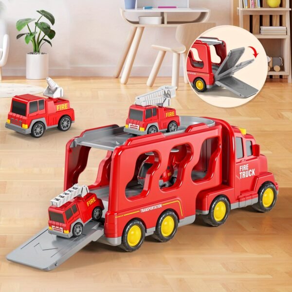 5 in 1 Fire Engine Toy Set with Friction Powered Vehicles and Accessories (Color May Vary)