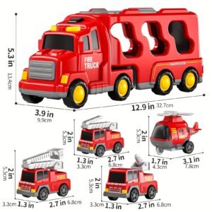 5 in 1 Fire Engine Toy Set with Friction Powered Vehicles and Accessories (Color May Vary)