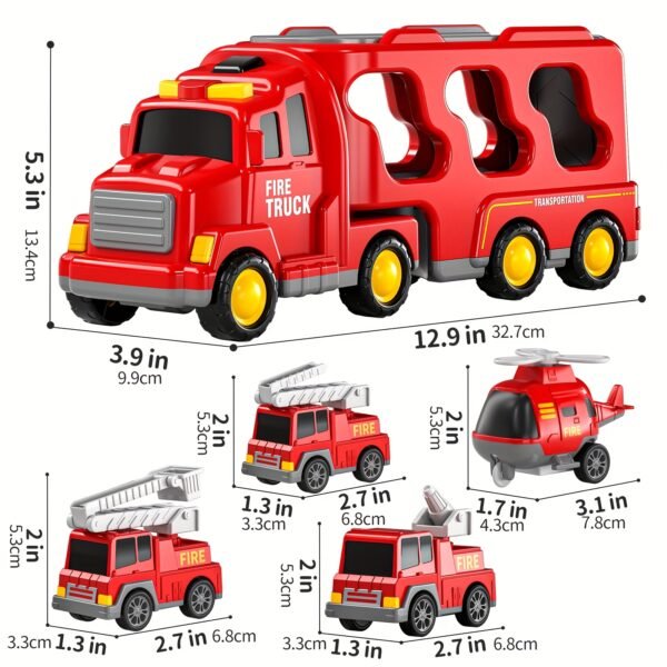 5 in 1 Fire Engine Toy Set with Friction Powered Vehicles and Accessories (Color May Vary)