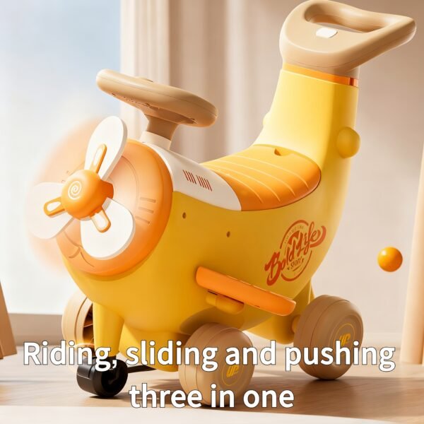 Kids Banana Shape Balance Bike with Push Handle, 3 in 1 Ride Glide and Push Modes, Storage Seat and Backrest