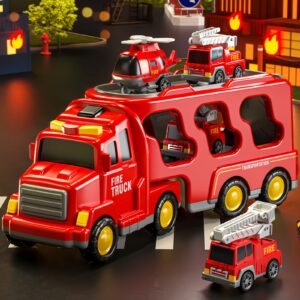 5 in 1 Fire Engine Toy Set with Friction Powered Vehicles and Accessories (Color May Vary)
