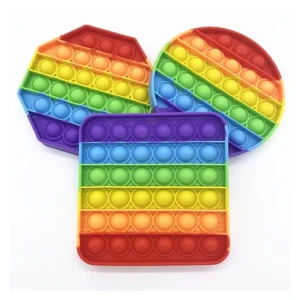 GeeToy Soothing Sensory Toys Rainbow Fidget Toys Silicone Push Bubble Stress Reliever Toys for Kids